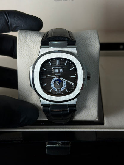 Nautilus Moonphase Negro Correa Cuero