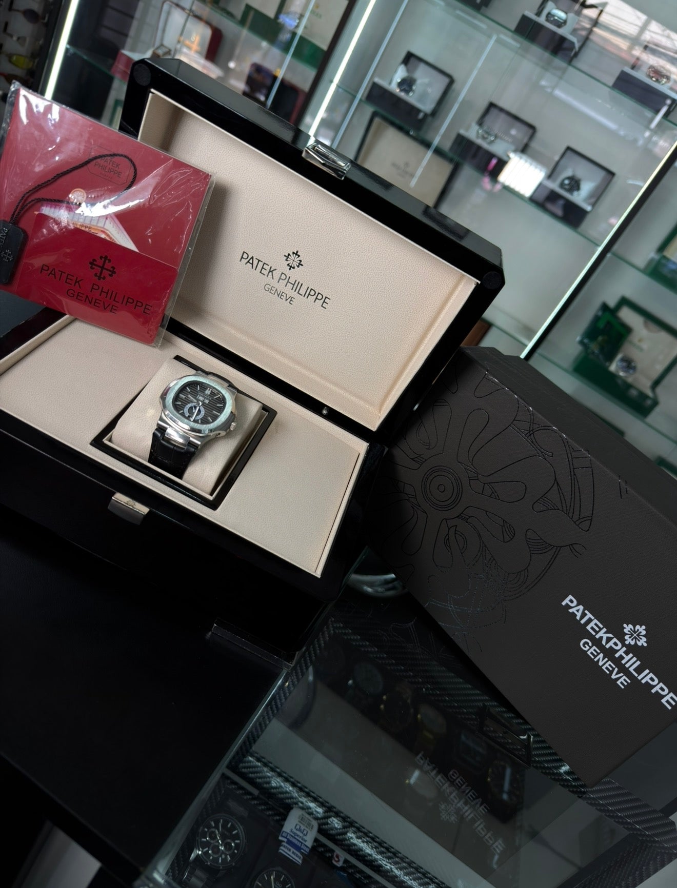 Nautilus Moonphase Negro Correa Cuero